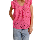 Blusa manica corta con aletta laserata fucsia