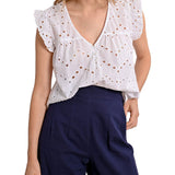 Blusa manica corta con aletta laserata bianco