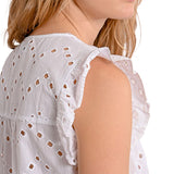 Blusa manica corta con aletta laserata bianco