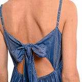 Abito smanicato lungo chambray denim blue