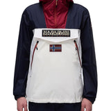 Giubbino rainforest con zip e cappuccio bianco/blu/rosso