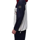 Giubbino rainforest con zip e cappuccio bianco/blu/rosso