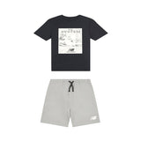 Completo t-shirt e shorts con grafica frontale nero
