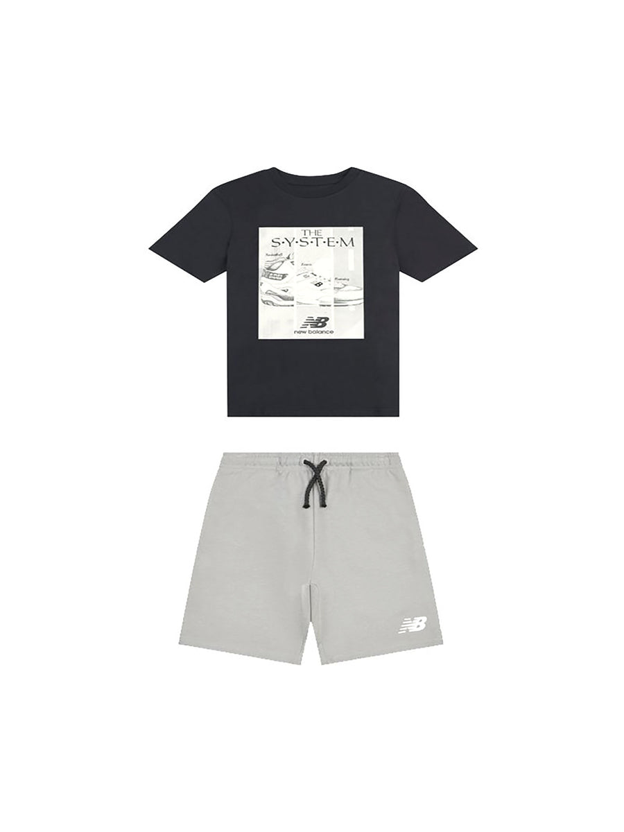 Completo t-shirt e shorts con grafica frontale nero