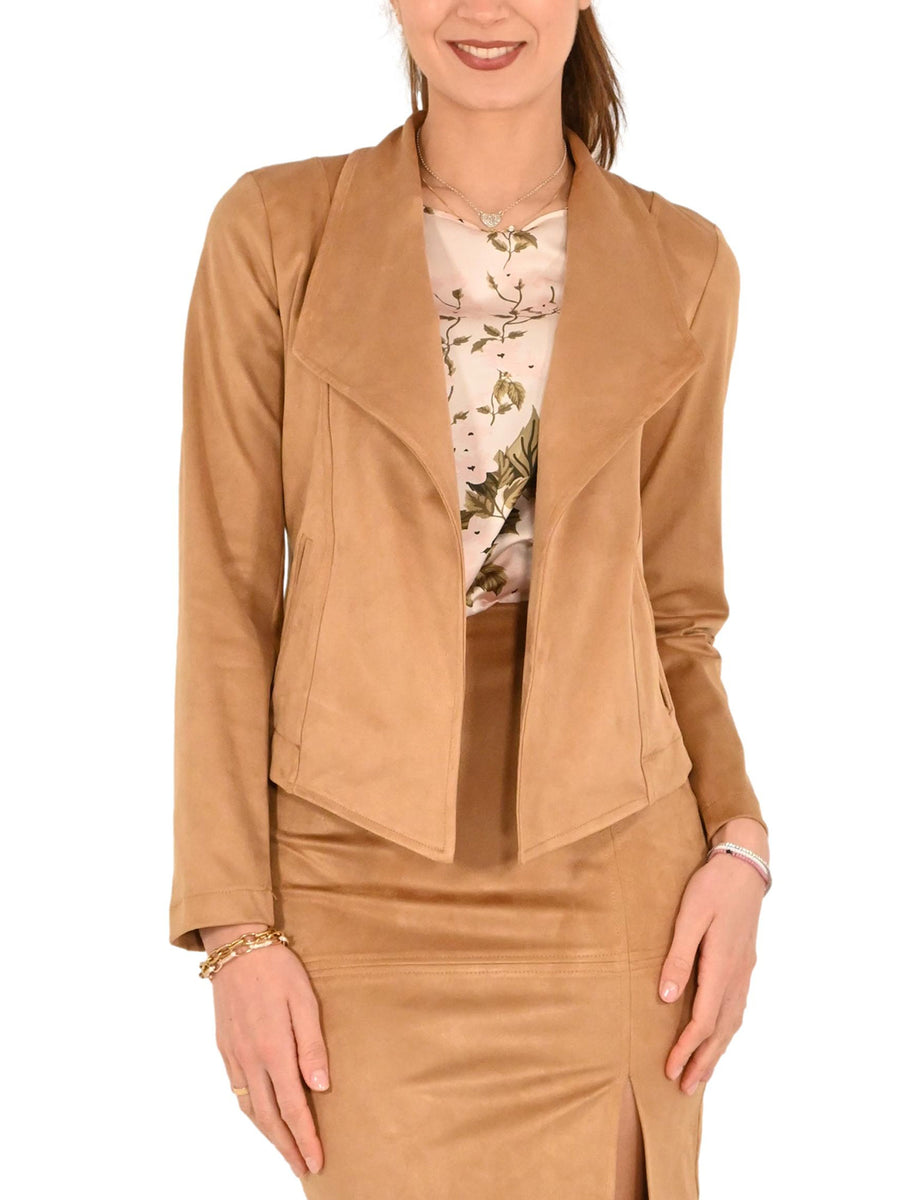 Giacca aperta in suede camel