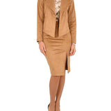 Giacca aperta in suede camel