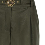 Short in ecopelle con cinta verde militare