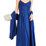 Abito lungo in raso blu