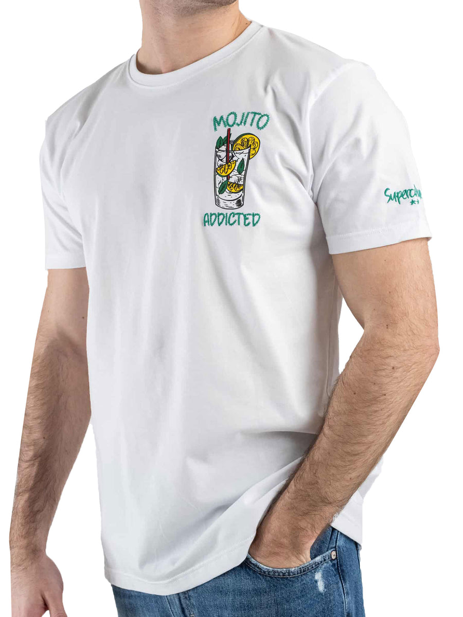T-shirt ricamo mojito addicted bianco