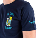 T-shirt ricamo gin tonic therapy blu