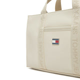 Borsa tote Essential con logo ripetuto panna