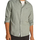 Camicia a righe misto lino verde/bianco