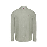 Camicia a righe misto lino verde/bianco