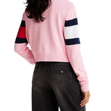 Girocollo relaxed fit con bandiera color block rosa