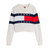 Girocollo relaxed fit con bandiera color bianco antico