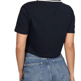 Polo crop logo badge blu notte