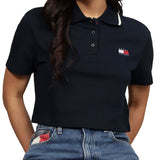 Polo crop logo badge blu notte