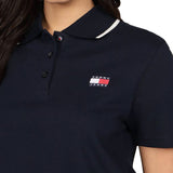 Polo crop logo badge blu notte