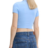 T-shirt maniche corte crop script azzurro