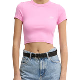 T-shirt maniche corte crop script rosa