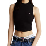 Canotta crop slim fit con collo a lupetto nero