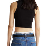 Canotta crop slim fit con collo a lupetto nero