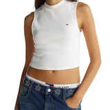 Canotta crop slim fit con collo a lupetto panna