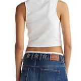 Canotta crop slim fit con collo a lupetto panna