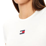 T-shirt a costine logo badge panna