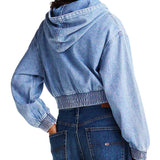 Felpa crop con cappuccio in denim medio