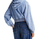 Felpa crop con cappuccio in denim medio