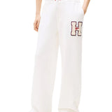 Pantalone joggers con applique logo bianco antico