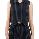 Gilet un bottone gessato blu