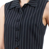 Gilet un bottone gessato blu