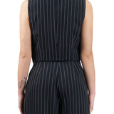 Gilet un bottone gessato blu