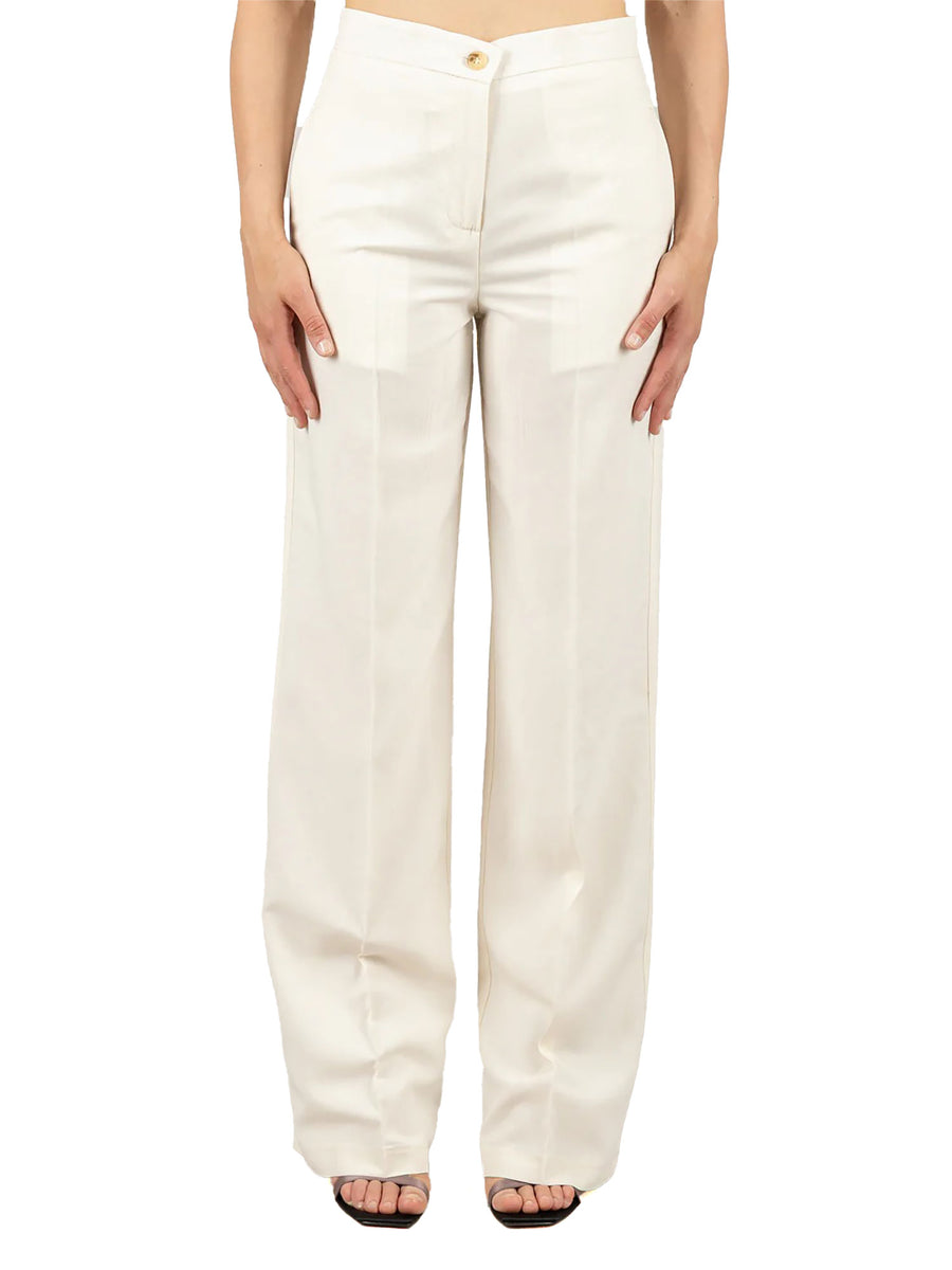 Pantalone chino palazzo misto lino burro