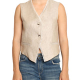 Gilet un bottone frange lino/cotone sabbia