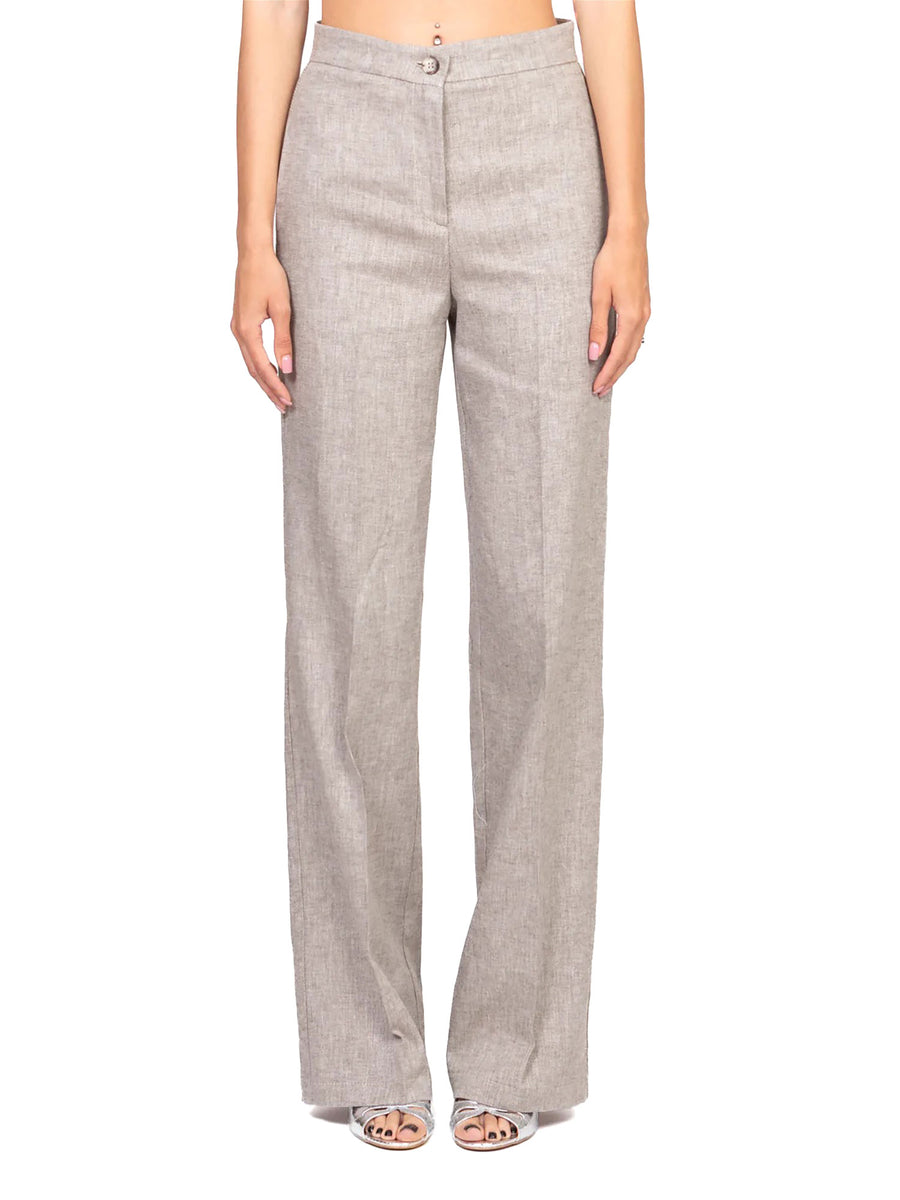 Pantalone chino palazzo lino/cotone sabbia