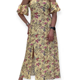 Abito off shoulder stampato giallo
