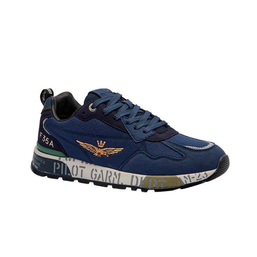 Sneakers Aeronautica Militare uomo nylon logo laterale blu