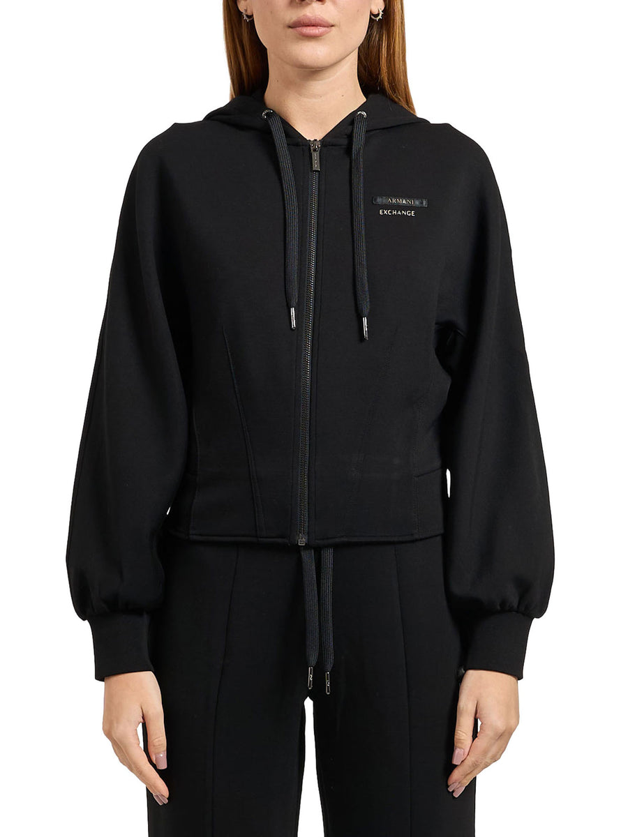 Felpa con zip e cappuccio Armani Exchange Donna in cotone nero