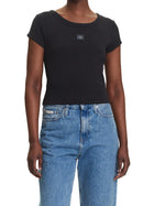 T-shirt Calvin Klein cropped a costine nero