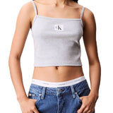 Top Calvin Klein a costine con bratelle e logo label grigio