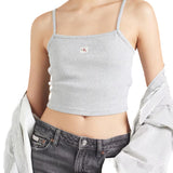 Top Calvin Klein a costine con bratelle e logo label grigio