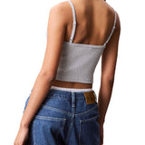 Top Calvin Klein a costine con bratelle e logo label grigio