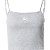Top Calvin Klein a costine con bratelle e logo label grigio