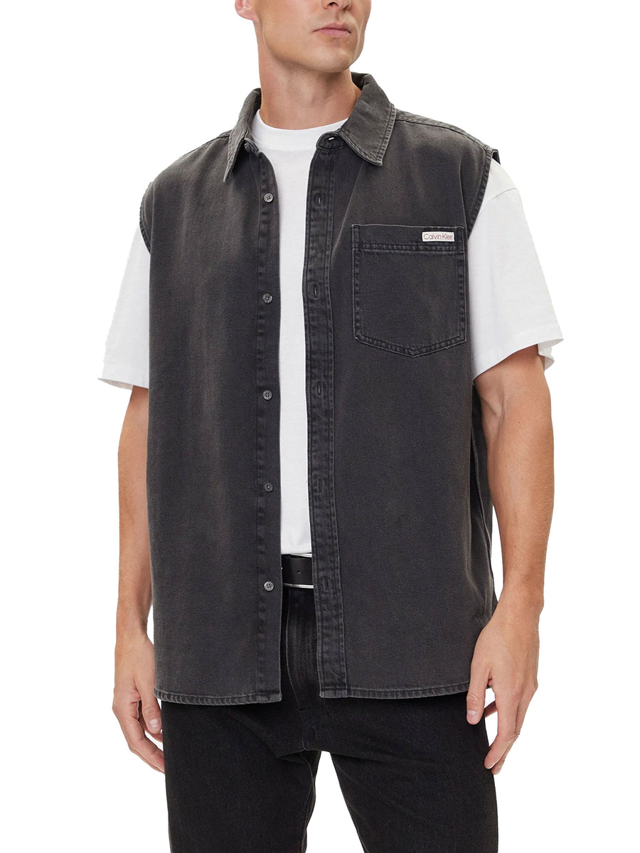 Camicia senza manica in denim grigio scuro