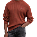Maglione girocollo a coste mogano