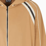 Felpa EA7 con zip nera da uomo arricchita da bande laterali e sul cappuccio con dettagli logo sabbia