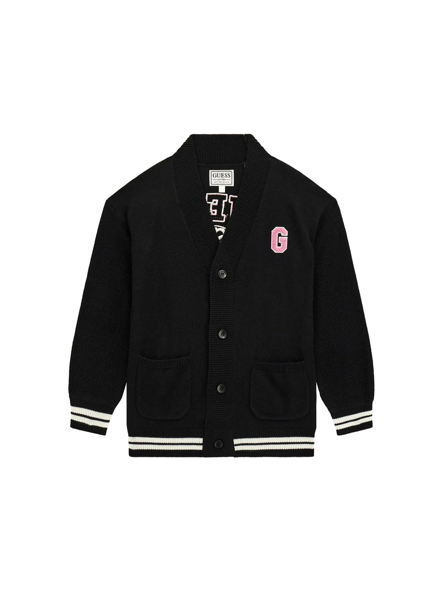 Cardigan Guess ragazza con bottoni e maxi logo posteriore nero
